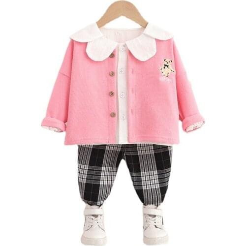 Spring Autumn Children Clothes Baby Girls Cartoon Jacket T Shirt Pants 3Pcs/sets Kids Infant Clothing Toddler Cotton Sportswear