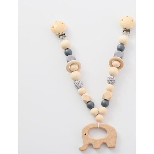 Baby Pacifier Holder Wooden Baby Pacifier Chain Clip Geometric Crochet Beads Bag Wood Teether Tiny Rod Dummy Clips
