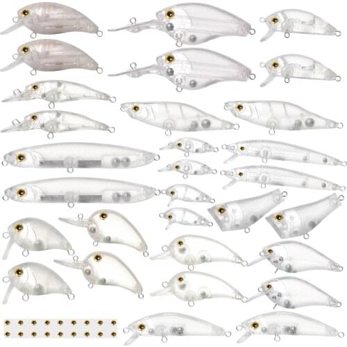 Free Fisher 30pcs/set Nude Fishing Lure Blank Minnows Popper Crankbaits with Swivel Hard Unpainted Fishing baits