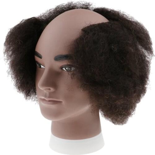 Male Bald Mannequin Head with 100% Human Hair, Cosmetology Afro Hair Manikin Head for Practice Styling Braiding Display