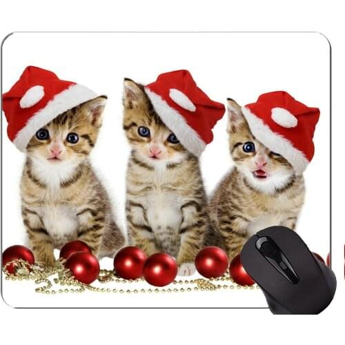Gaming Mouse Pad Custom,Christmas Ornaments Kitten Santa Hat Christmas Cat Home Office Computer Accessories Mousepads