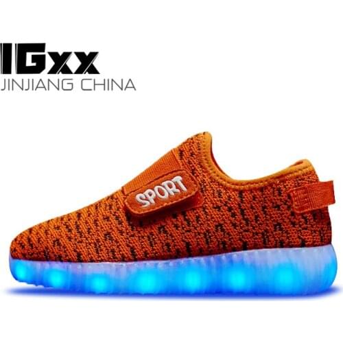 IGxx LED Light Up Shoes LED For Kids Hook&Loop Best Gift USB Charging Glowing LED Girls Shoes Child Luminous Sneaker Toddler