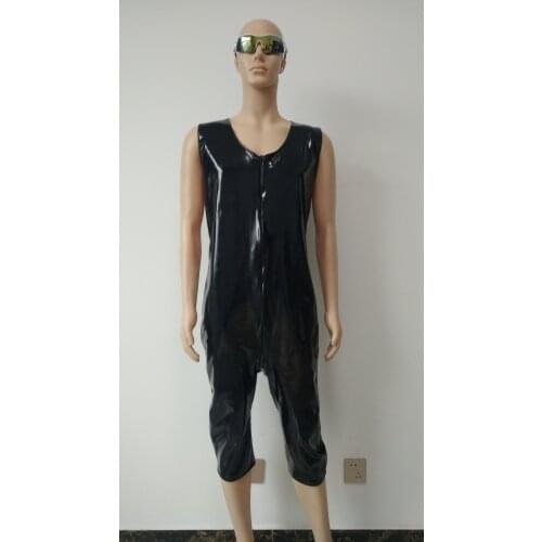 Watermonkey brand Cosplay Halloween Costumes Men black Shiny Metallic PVC Faux Leather body short Pants clothing