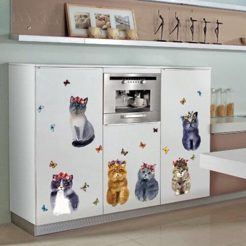 Creative Wall Sticker Cartoon Cute Cats Door Decor Wall Decor Animal Decoration Poster Mural Art Decals Stickers for Kids Room