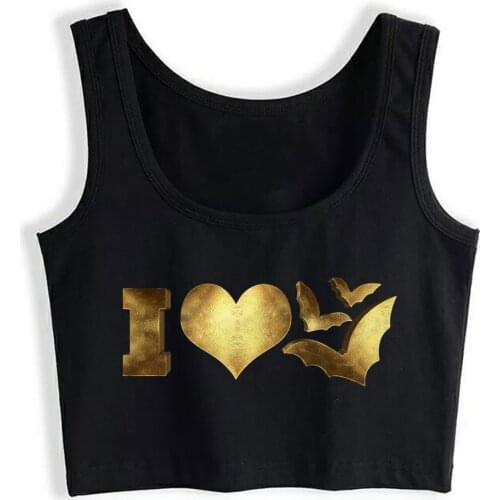 Crop Top Female I Love Bats Golden Humor Inscriptions Sleeveless Tops Women