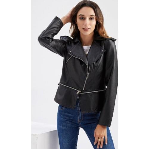 Spring And Autumn Womens Punk Faux Leather Jacket With Detachable Solid Color Long Sleeve Lapel Locomotive Bomber Jacket