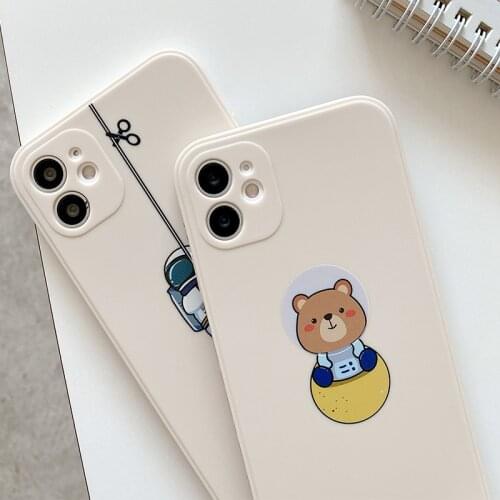 Cute Cartoon Astronaut Outspace iPhone Case for iPhone 11 12 Pro Max Mini Soft Tpu Phone Cover for iPhone X XR XS Max 7 8 Plus