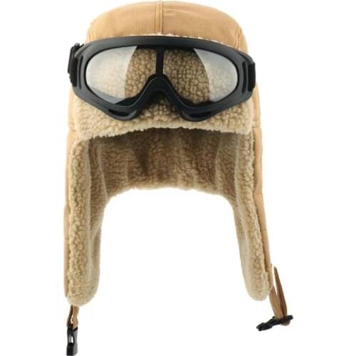 Mens Womens Winter Warm Hat Bomber Hats Caps WindProof With Goggle Decoration Pilot Ear Flap Hat Russian Military Hunting Hats