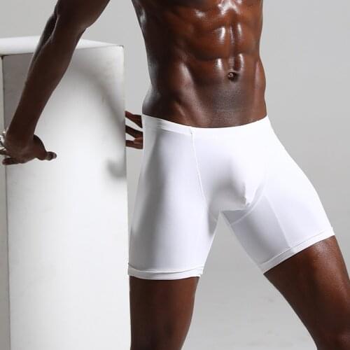 Men Boxers Underwear Long Boxer Shorts For Men Trunks Sexy Underpants Mens Bulge Pouch Running Sports Fitness Anti-wear Shorts