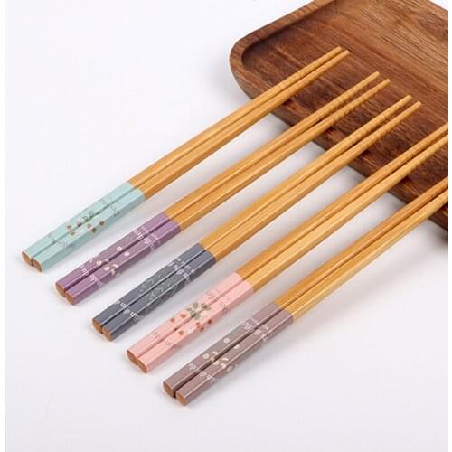 5 Pairs Chopsticks Set Marbling Anti-skid Chinese style Sushi Rice Chopsticks Bamboo Wood Kitchen Tableware Dinnerware Set Gift