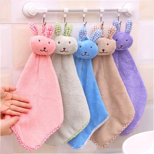New Baby Infant Coral Velvet Hand Towel Cartoon Animal Rabbit Kitchen Hanging Bath Wipe Towel Washcloths Kids Handkerchief