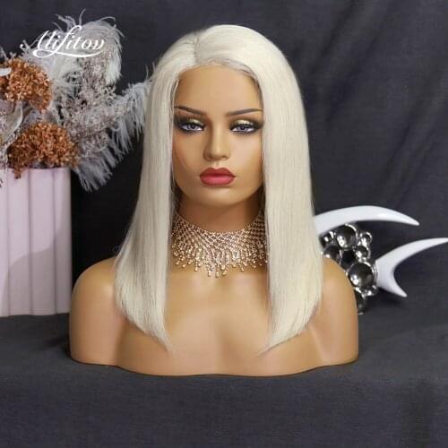ALIFITOV Platinum Blonde Lace Front Wig Pre Plucked Silky Straight Wig Short Bob Remy Hair Human Hair Wigs For Women