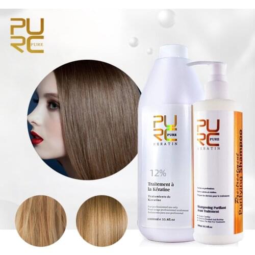 PURC 1000ML Brazilian Chocolate Keratin Treatment 12% Formaldehyde Straighten Hair Product And 300ml Purifying Shampoo Hair Care