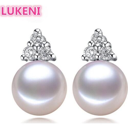 Luxury Zircon Wedding Pearl Earrings for women S925 Sterling Silver 8-9mm perfect natural Pearl Earrings Free shipping