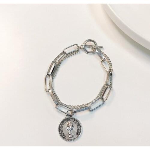 Retro Luxurious Premium Texture Double-layer Bracelet Simple Shining Design Sense Characters Avatar Charm Bracelet