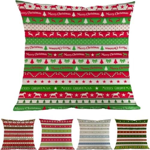Merry Christmas Geometric Striped Reindeer Tree Pendant Pattern Pillow Case Home Sofa Decoration Cushion Cover Holiday Gifts