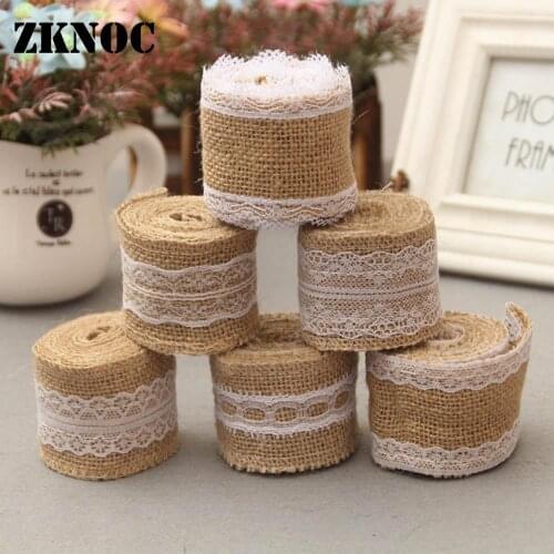 ZKNOC 1pc Burlap Hessian White Lace Ribbon Roll natural Vintage DIY Handmade Crafts Home Wedding Party Christmas Decoration
