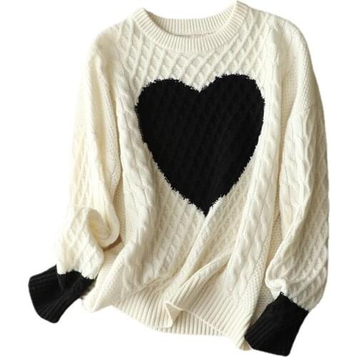 Shuchan 100% Cashmere Pattern Women Winter Sweater Clothes Warm High Street O-Neck Dropshipping Korean Fashion Loose-fitting