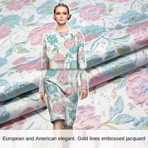 Three-dimensional floating gold silk yarn-dyed jacquard dress jacket fabric, sewing fabric factory shop is not out of stock