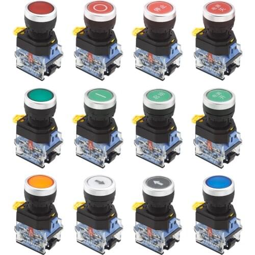 Installation hole 22mm Flat push button Momentary/Maintained Red Green Yellow White Blue Black LA38A-11BN LA38-11BNZS