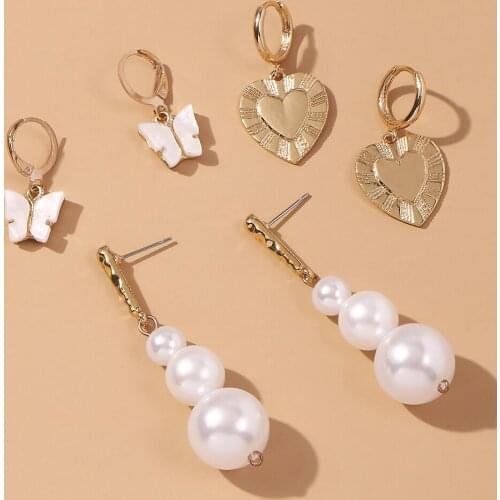 Lalynnly Butterfly Heart Pendants Drop Earring Simulated Pearl Dangle Earring For Women Vintage Party Fashion Jewelry Gift E8417