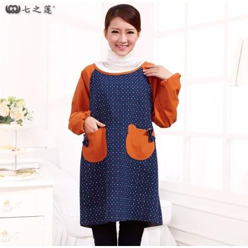 Overcoat Womens Top Kitchen Anti-wear Overcoat 30018 Ladies Cotton Long Sleeve Apron Waterproof and Oilproof