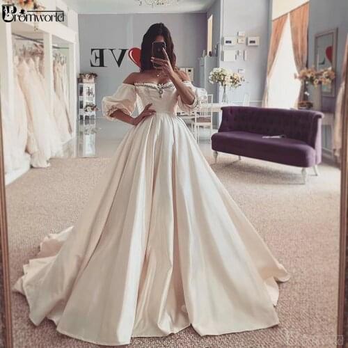 Vestido de novia Boho Wedding Dress Sweetheart Off the Shoulder Satin Ball Gown Wedding Dresses 2020 Bride Dress