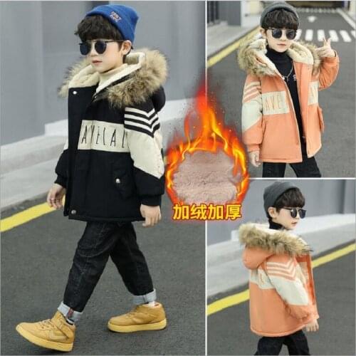 Winter 4-13 Years Old Boys Cotton-Padded Jacket Long Fashion Thicken Plus Cashmere Warm Coat For Children Clothes Outwear Kids