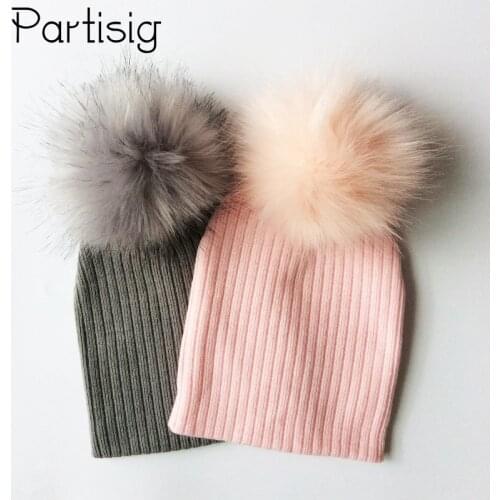 Winter Children Boy Girl Crochet Artificial Pompom Hat Knitted Toddler Kids Caps With Pompon Baby Beanie Hats Bonnet