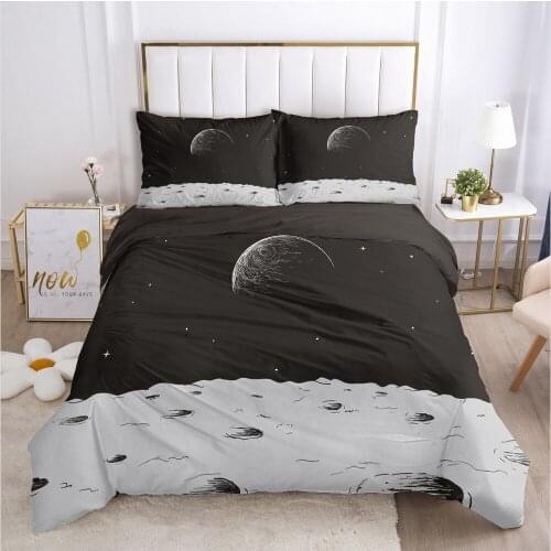 3D Black Bedding Sets Duvet Cover Set Quilt/Comforter/Blanket Cases Pillow case Outer Space Design Double Single size Bed Linen