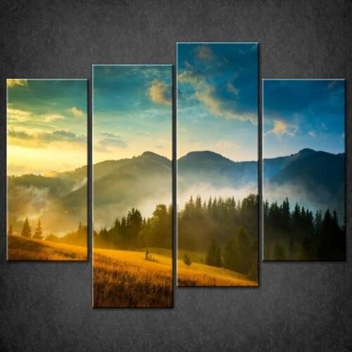 4 Pcs HD Print MOUNTAINS LANDSCAPE Posters Canvas Wall Art Painting Modular Pictures On The Wall Sitting Room No Framed