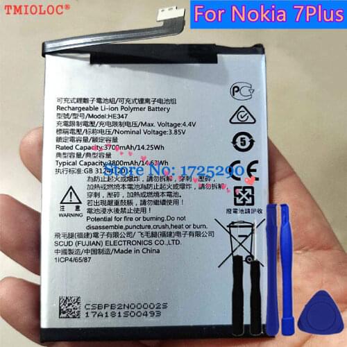 New high quality 3800mAh HE347 Battery For Nokia 7 plus 7plus TA-1055 TA-1062 TA-1046 Batteries Bateria +Tools