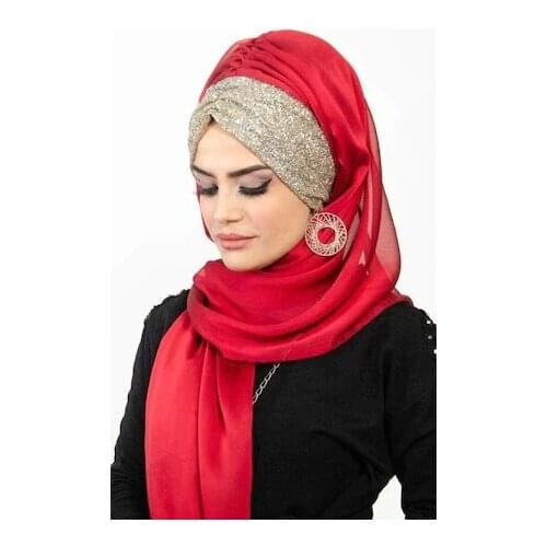 Burgundy Gold Shimmer Ready Auger Shawl abaya Muslim the headscarves scarf sal islamic lady hood