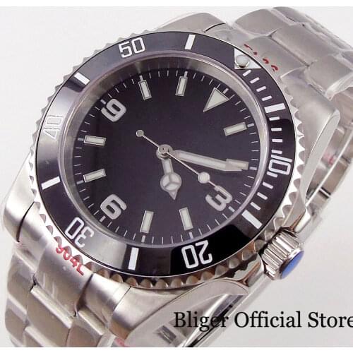 BLIGER New 40mm 24 Jewels NH35A Green Luminous Marks Men Watch Automatic Wristwatch Brushed Oyster Band Flat Sapphire Glass