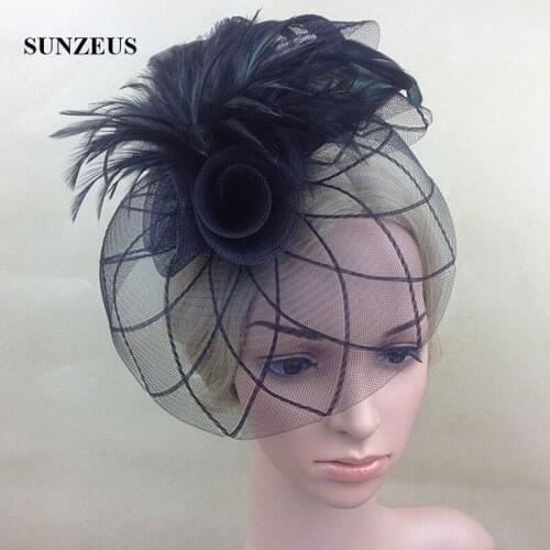 Black Tulle Bridal Hats Womens Hats with Feathers Flowers Fascinators for Women Elegant cappello sposa SH14