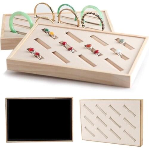 Wood Jewelry Display Case, Wooden Compartment Pendant Ring Bracelet Earring Tray Box for Collectibles, Home Organization
