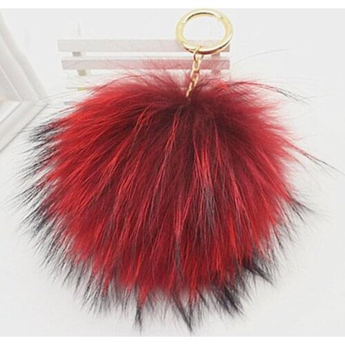 Cheap raccoon real fur PomPom Keychains cute furball fluffy keyring china bag charm women handbag accessories gift suppliers