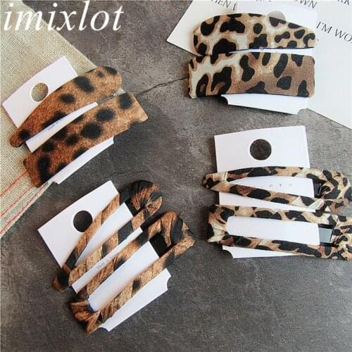 Imixlot 2pcs/set Elegant Temperament Leopard Hair Clip for Women Girls Vintage Hairpin Geometric Triangle Square Barrettes