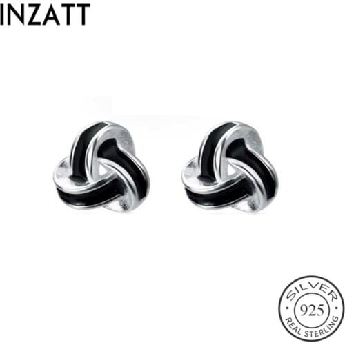 INZATT Real 925 Sterling Silver Black Hollow Triangle Stud Earrings For Fashion Woman Punk Fine Jewelry Minimalist Accessories