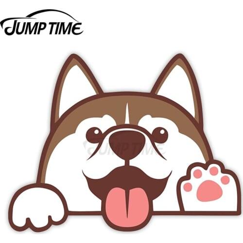 JumpTime 13 x 7.8cm For Siberian Husky Dog Peek Peeking Peekers Window Vinyl Car Bumper Funny Cute Kids Cartoon Puppy Stickers
