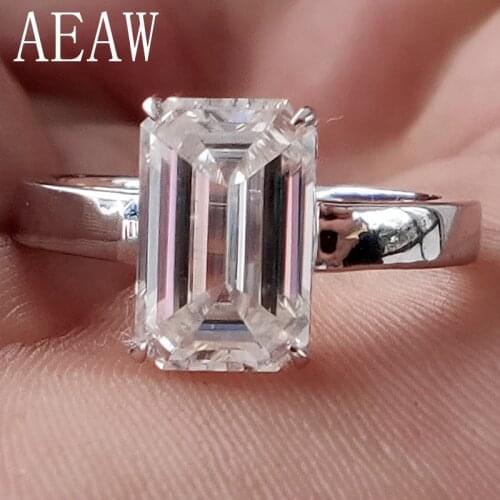 3 Carat ct 7x11mm DF Grade Emerald Cut Engagement&Wedding Moissanite Lab Diamond Ring in 18K Plated Sterling Silver