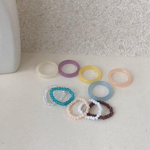 2 pcs/set Resin Finger Rings Crystal Beads Ring for Women Ins Trendy Minimalism Morandi Color Chic Ring Korean Accessory
