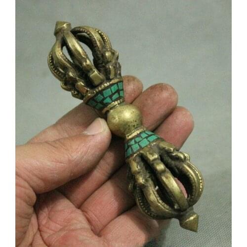 Collection Tibet Buddhism Bronze Inlay Turquoise Vajra Phurba Dagger Holder FaQi