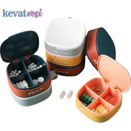 Mini Portable Pill Box Travel Medicine Box Vitamin Drug Tablets Dispenser Container 4 Girds Pill Case Organizer