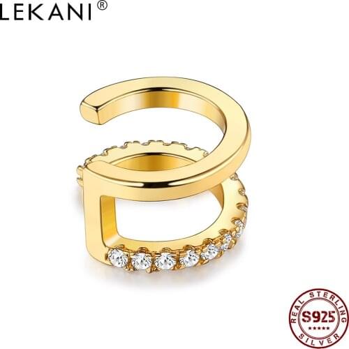 LEKANI Geometric Clip Earrings For Women 925 Sterling Silver White Round Clear Cubic Zirconia Luxurious Earring Fine Jewelry New