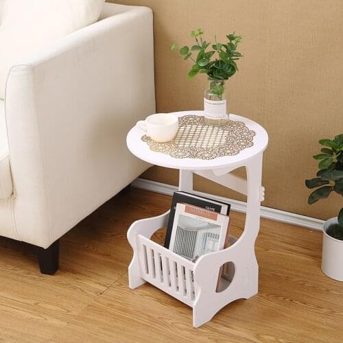 Mini Plastic Round Coffee Tea Table Home Living Room Storage Rack Bedside Table European White