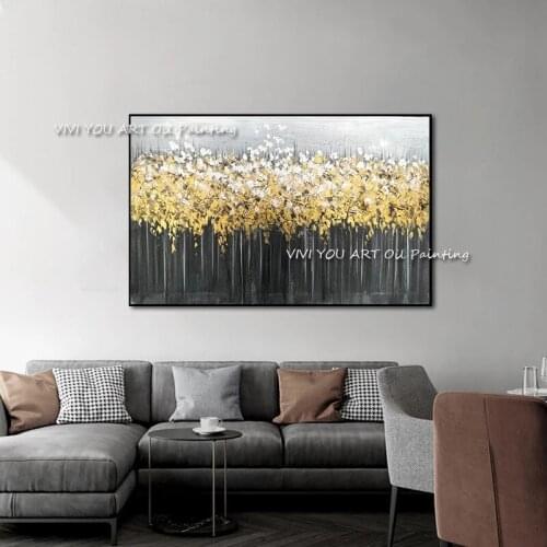 The Fashion Gold Abstract Modern Oil Painting Black Line Shadow On Canvas Handpainted Textured Wall Art For Office Decoration