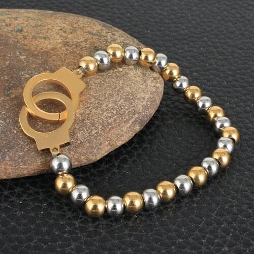 Fashion Stainless Steel Jewelry For Woman Round Bracelet 6mm Bead Gold Color BRYZ066