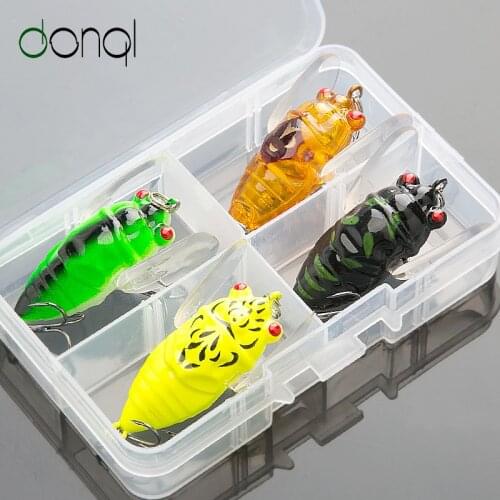 DONQL 4Pcs/Box Cicada Insects Fishing Lure Set 5cm 6g Floating Topwater Hard Baits Kit Fishing Tackle With Treble Hooks