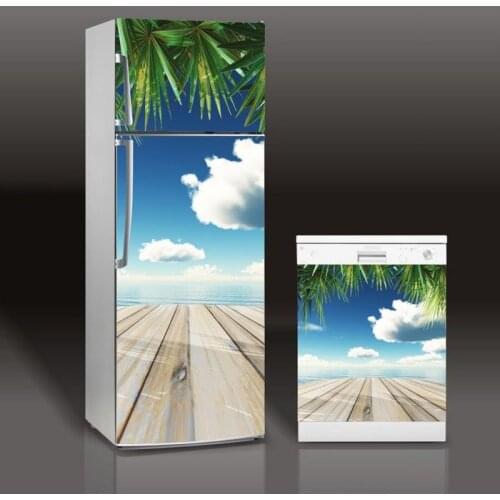 Fridge Sticker Beach Platform Refrigerator Dishwasher Door Cover Kitchen Home Decoration Accessories Modern 3d Wall Stickers